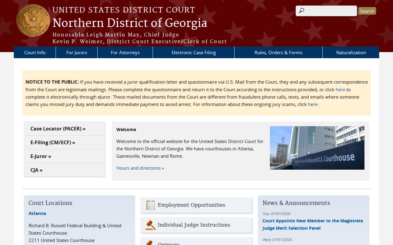 United States District Court for the Northern District of Georgia webpage